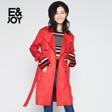 艾格E&joy秋季新款时尚纯色翻领系带中长款风衣外套女8E0834023图片