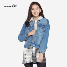 艾格Weekend时尚翻毛领刺绣牛仔外套女8A022103147图片