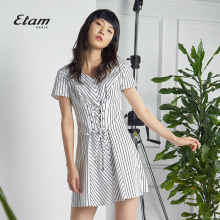 艾格Etam条纹系带修身短袖连衣裙8E012210586图片