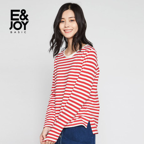 艾格E&joy基础款时尚条纹系带长袖T恤女8E2028005商品大图