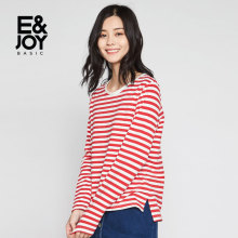 艾格E&joy基础款时尚条纹系带长袖T恤女8E2028005图片