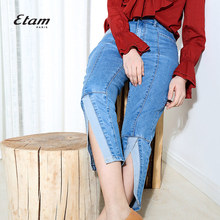 艾格Etam开叉脚口紧身牛仔七分裤女8E012301247图片