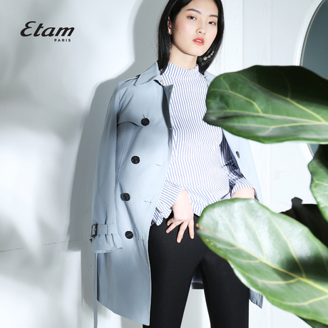艾格Etam双排扣系带中长款风衣外套女8E013403447商品大图