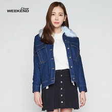 艾格Weekend冬季时尚夹绒保暖毛领牛仔长袖外套女8A022103748图片