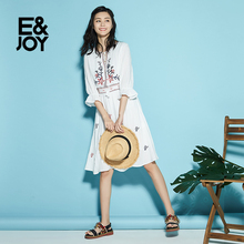 连衣裙8E0822054 度假风纯色刺绣五分袖 joy2018夏新款 艾格E