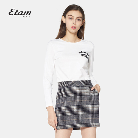 艾格Etam简约流苏字母刺绣T恤女8A012811986商品大图
