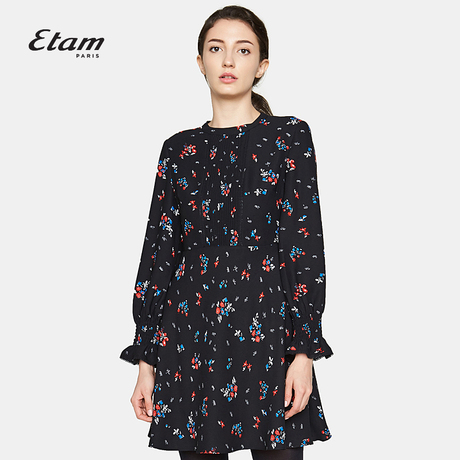 艾格Etam简约通勤时尚绣花连衣裙8A012202299商品大图