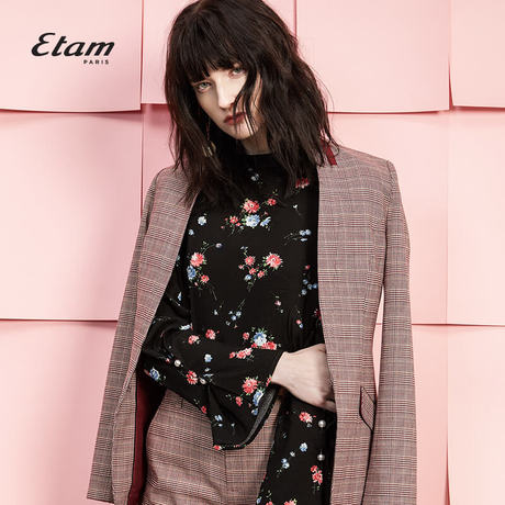 艾格Etam休闲时尚格纹小西服外套女8E012101899商品大图