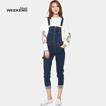 艾格Weekend时尚俏皮卷边背带牛仔七分小脚裤女170223104