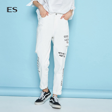 艾格ES女时尚ins风印花直筒宽松牛仔长裤8E032311186图片