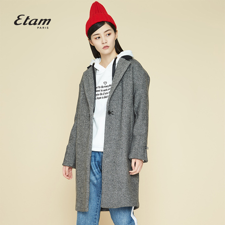 艾格Etam 纯色摩登复古纯色翻领毛大衣8A0134123商品大图