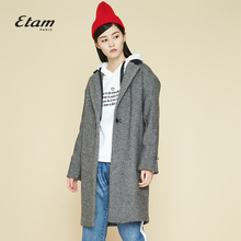 艾格Etam 纯色摩登复古纯色翻领毛大衣8A0134123图片