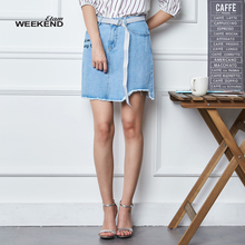 艾格Weekend2018夏季女休闲纯色短款修身A字半身裙8E021904947图片