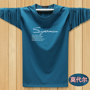 莫代尔长袖t恤男圆领宽松薄款运动加肥加大码纯棉打底衫春秋款