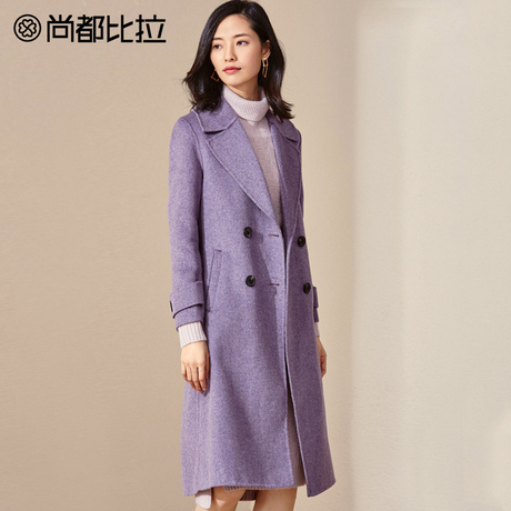 【8折价774元】尚都比拉大气翻领双排扣双面呢子大衣羊毛呢外套商品大图
