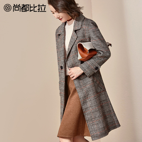 【8折价799元】尚都比拉复古千鸟格子羊毛双面呢大衣毛呢外套商品大图