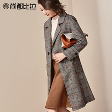 【8折价799元】尚都比拉复古千鸟格子羊毛双面呢大衣毛呢外套图片