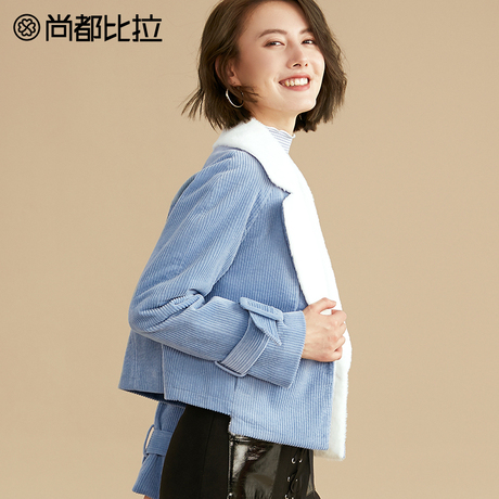 【8折价318元】100%棉尚都比拉灯芯绒清新翻领撞色夹棉夹克短外套商品大图