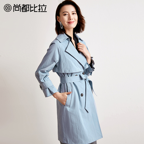 尚都比拉2018秋新款气质翻领可拆卸腰带法式飘片中长款风衣外套女商品大图