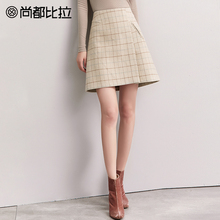 【8折价134元】尚都比拉时尚百搭口袋复古格子修身显瘦A字裙短裙图片