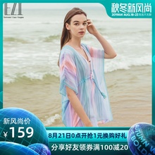 泳衣罩衫 渐变印花雪纺系带沙滩海边防晒套头罩衫 弈姿2019新款