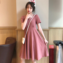 百搭chic新款 连衣裙小黑裙女潮 法国小众收腰显瘦短袖 2019时尚 夏装