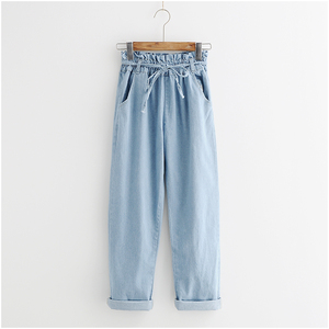 韩版薄浅蓝九分牛仔裤