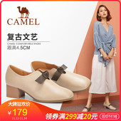 骆驼女鞋2018秋季新款时尚英伦蝴蝶结方跟百搭单鞋