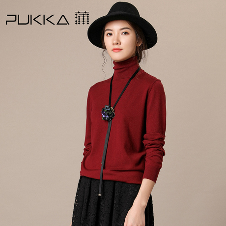 Pukka蒲牌高领羊毛针织衫女原创设计大码女装秋冬装女2018新款商品大图