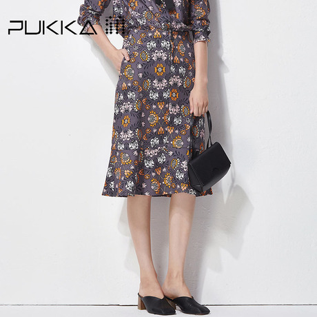 Pukka蒲牌印花棉半身裙女原创设计大码女装秋冬装女2018新款商品大图