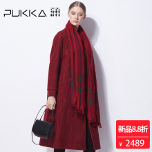 Pukka蒲牌提花羊毛呢外套大衣女原创设计女装秋冬装女2018新款图片
