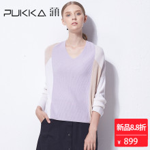 Pukka蒲牌拼接羊毛针织衫女原创设计大码女装秋冬装女2018新款图片