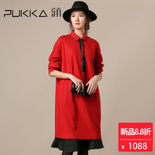 Pukka蒲牌金丝线羊毛呢连衣裙女原创设计女装秋冬装女2018新款图片