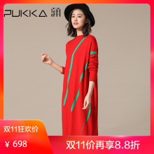 Pukka蒲牌提花兔毛针织连衣裙女原创设计女装秋冬装女2018新款图片