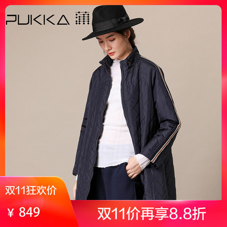 Pukka蒲牌菱形纹立领棉服棉衣女原创设计女装秋冬装女2018新款商品大图