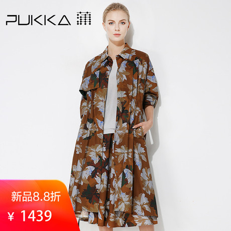 Pukka蒲牌印花全棉风衣外套女原创设计女装春装女2019新款商品大图