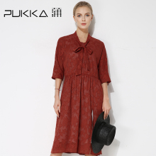 Pukka蒲牌全棉提花系带连衣裙女原创设计女装2019春装新款图片