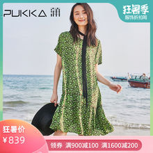 Pukka蒲牌真丝印花连衣裙女宽松设计春夏装2019款桑蚕丝碎花裙子图片