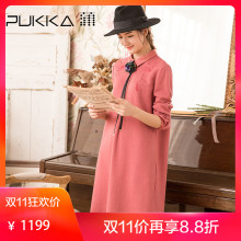Pukka蒲牌棉羊毛呢绣花连衣裙女原创设计女装秋冬装女2018新款图片