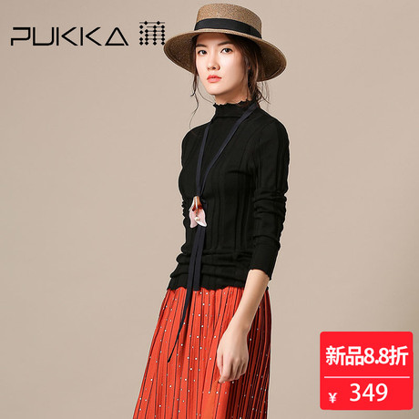 Pukka蒲牌半高领全羊毛针织衫女原创设计大码女装2018秋装新款商品大图