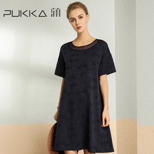 Pukka/蒲牌2018春夏装新款原创设计棉麻女装拼接提花棉麻连衣裙图片