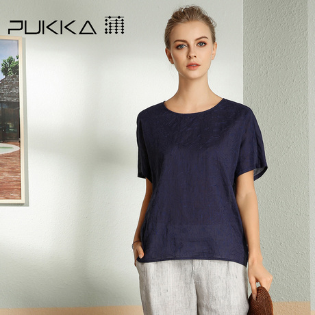Pukka蒲牌绣花苎麻衬衫女原创设计大码女装夏装2018新款女商品大图