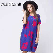 Pukka/蒲牌2018夏装新款商场同款原创设计女装圆领全棉印花连衣裙图片
