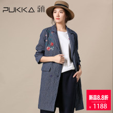 Pukka蒲牌肌理棉外套风衣女原创设计大码女装2018秋装新款图片