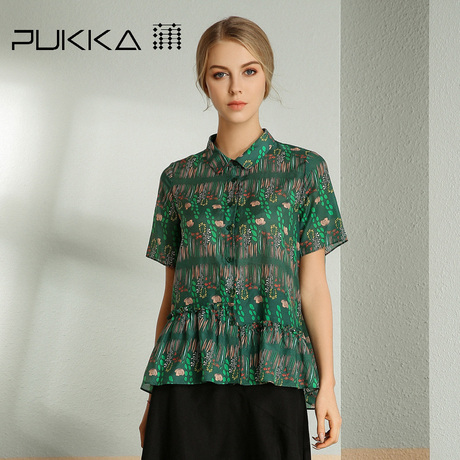 Pukka蒲牌桑蚕丝棉印花衬衫女原创设计大码女装夏装2018新款女商品大图
