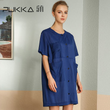 Pukka蒲牌棉质绣花连衣裙女短袖原创设计大码女装夏装2018新款女图片