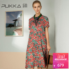Pukka/蒲牌真丝麻印花连衣裙女原创设计大码女装夏装新款女图片