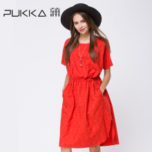 Pukka/蒲牌2018夏装新款商场同款原创设计女装提花棉连衣裙图片