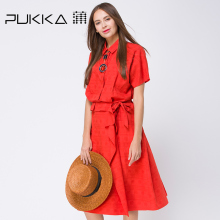 Pukka/蒲牌2018夏装新款商场同款原创设计女装提花棉系带连衣裙图片