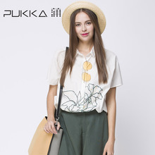 Pukka/蒲牌2018夏装新款商场同款原创设计女装绣花全棉短袖衬衫图片